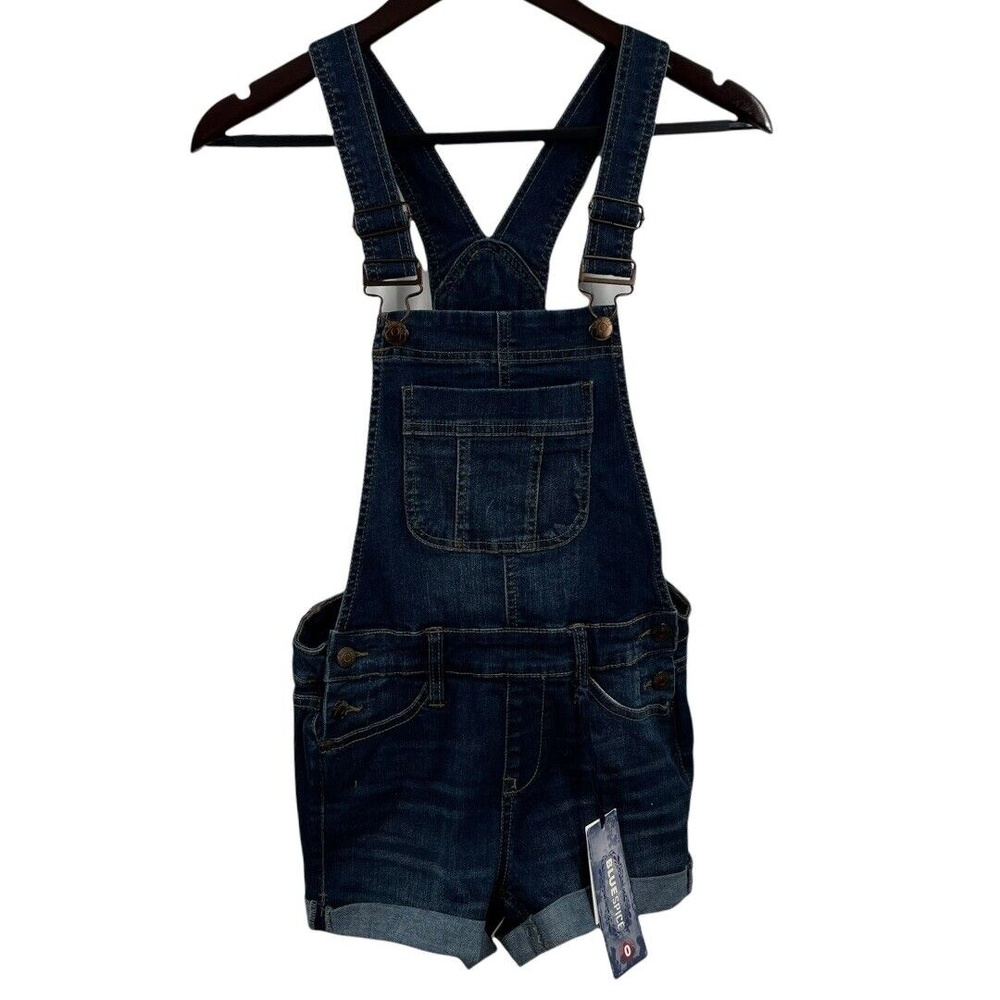 Blue Spice Shortalls Dark Denim Jorts Cuffed Hem Front Pocket Size 0 New‎